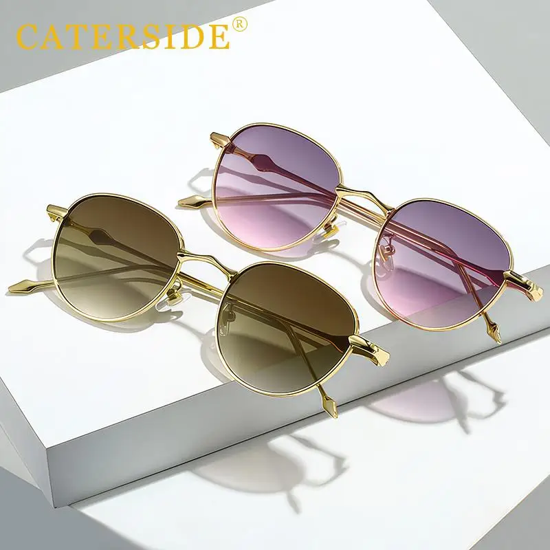 CATERSIDE Neue Mode Damen Runde Sonnenbrille Retro Metall Material Sonnenbrillen Herren Party Outdoor Reisebrille UV400 – Detail 4