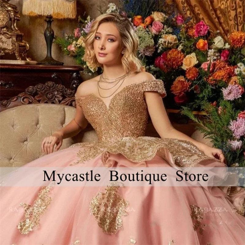 Mexican Royal Blue Quinceanera Dresses Ball Gown Gold Beaded Lace Appliques Sweet 16 Dress Princess Lace Up Vestido De 15 A&ntilde;os