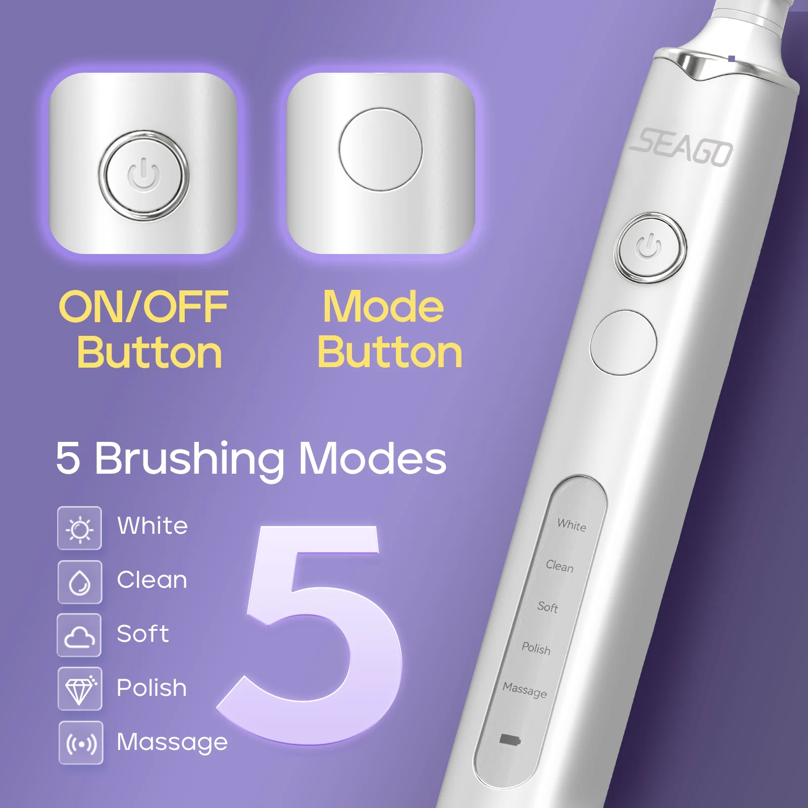 Electric Toothbrush Seago Rotating Rechargeable Teeth Cleaning with 8 Brush Heads 5 Modes Portable Smart Timer electric toothbrush,electric tooth cleaner