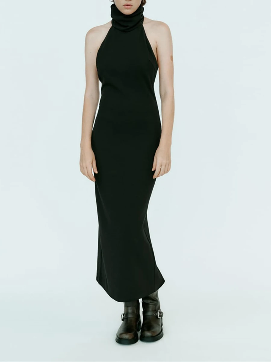 

Solid Color Halter Cut Out Dress Woman Sleeveless Backless Dresses Fashion Casual Slim Cozy Sexy 2023 Autumn New Vestidos