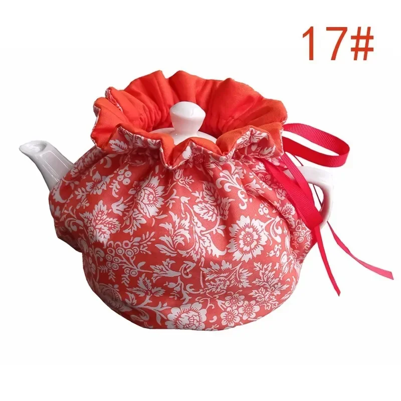 Creative Flower Pattern Teapot Cover Beautiful Eye-catching Cotton Teapot Holder Sleeve Drawstring for Home