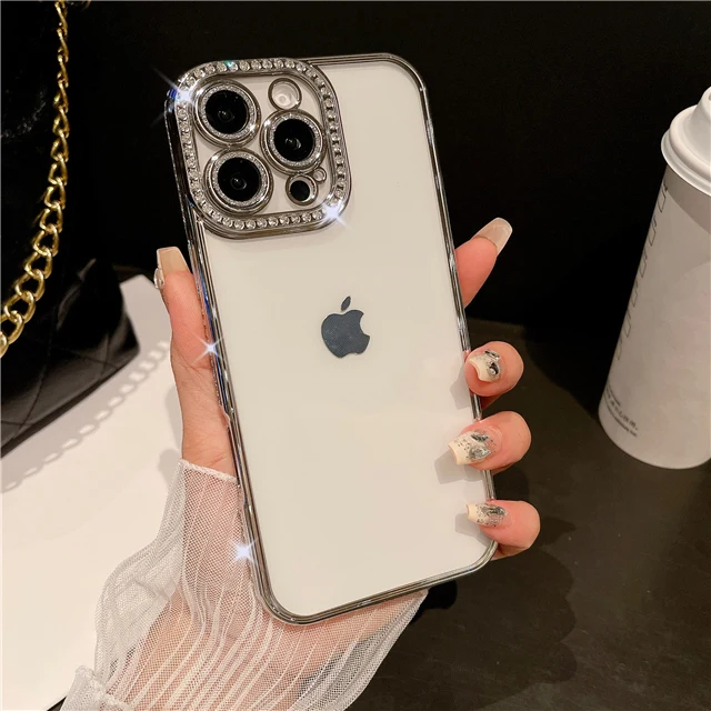 Luxury Plating Flash Diamond Bumper Phone Case with Shiny Rhinestone Lens Cover
