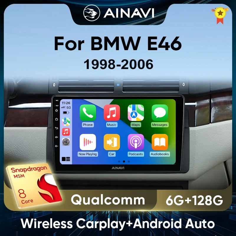 

Ainavi Car Radio Wireless CarPlay Android Auto For BMW E46 M3 318/320/325/330/335 4G Multimedia Player GPS 2 Din Autoradio