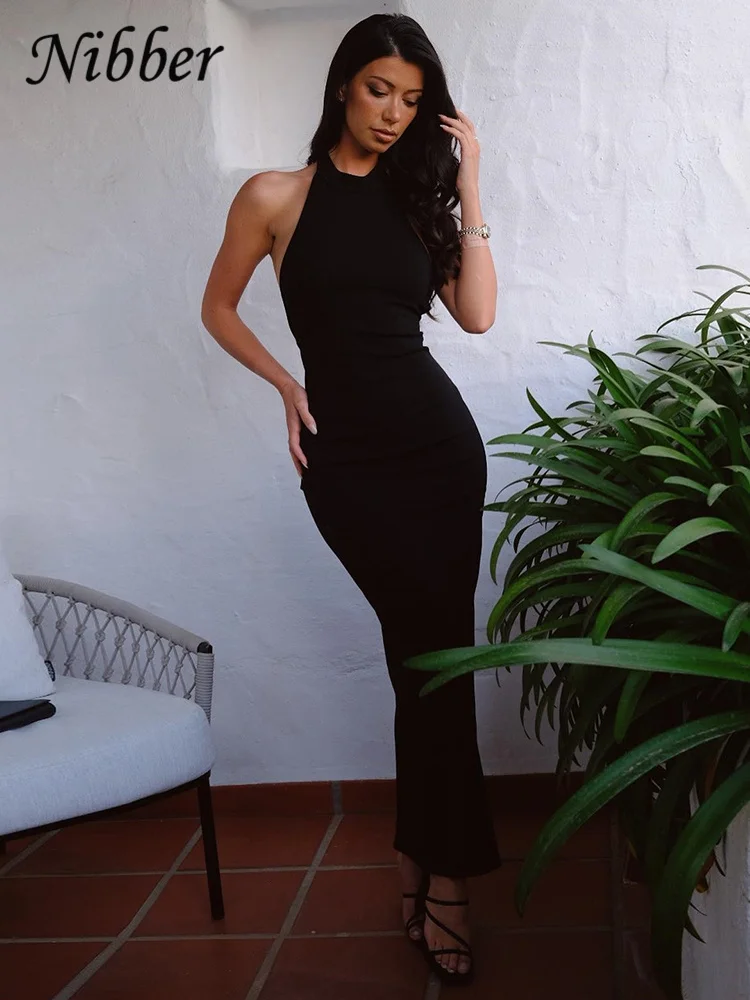 Nibber Dress Trendy Women Solid Color Halter Sexy Backless Slit Bag Hip Slim Dress Female 2024 Summer Hot Sale Women’s Fast Traf Best Sellers In Women's Clothing