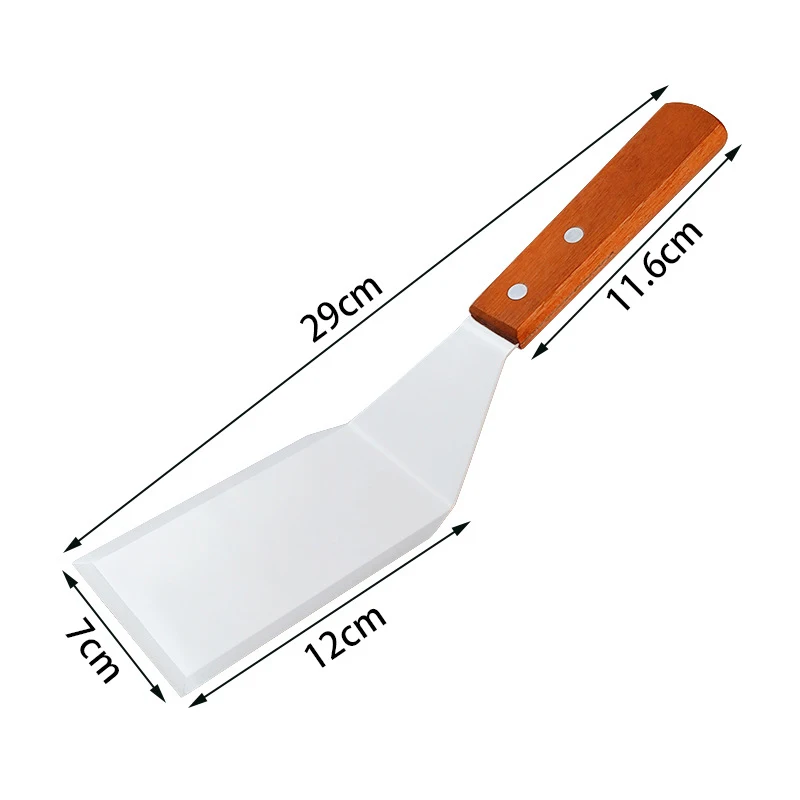 Stainless Steel Frying Spatula Wooden Handle Steak Pizza BBQ Tool