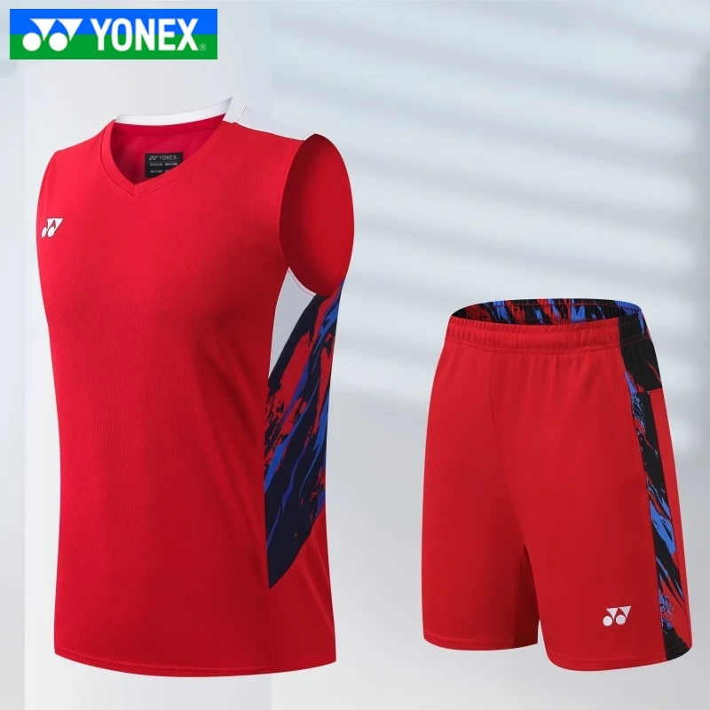 Yonex men's shorts sleeveless short sleeve badminton game training clothes quick dry breathable sweat absorption top T-shirt badminton shorts