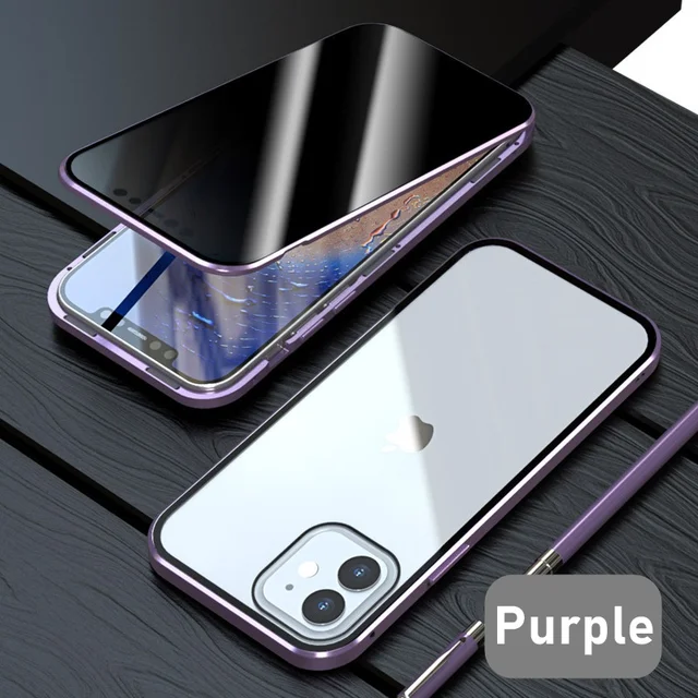 Tongdaytech Privacy Magnetic Case For Iphone XS 13 12 11 Pro MAX XR 6 7 8 Plus Magnet Metal Tempered Glass 360 Protective Cover Purple