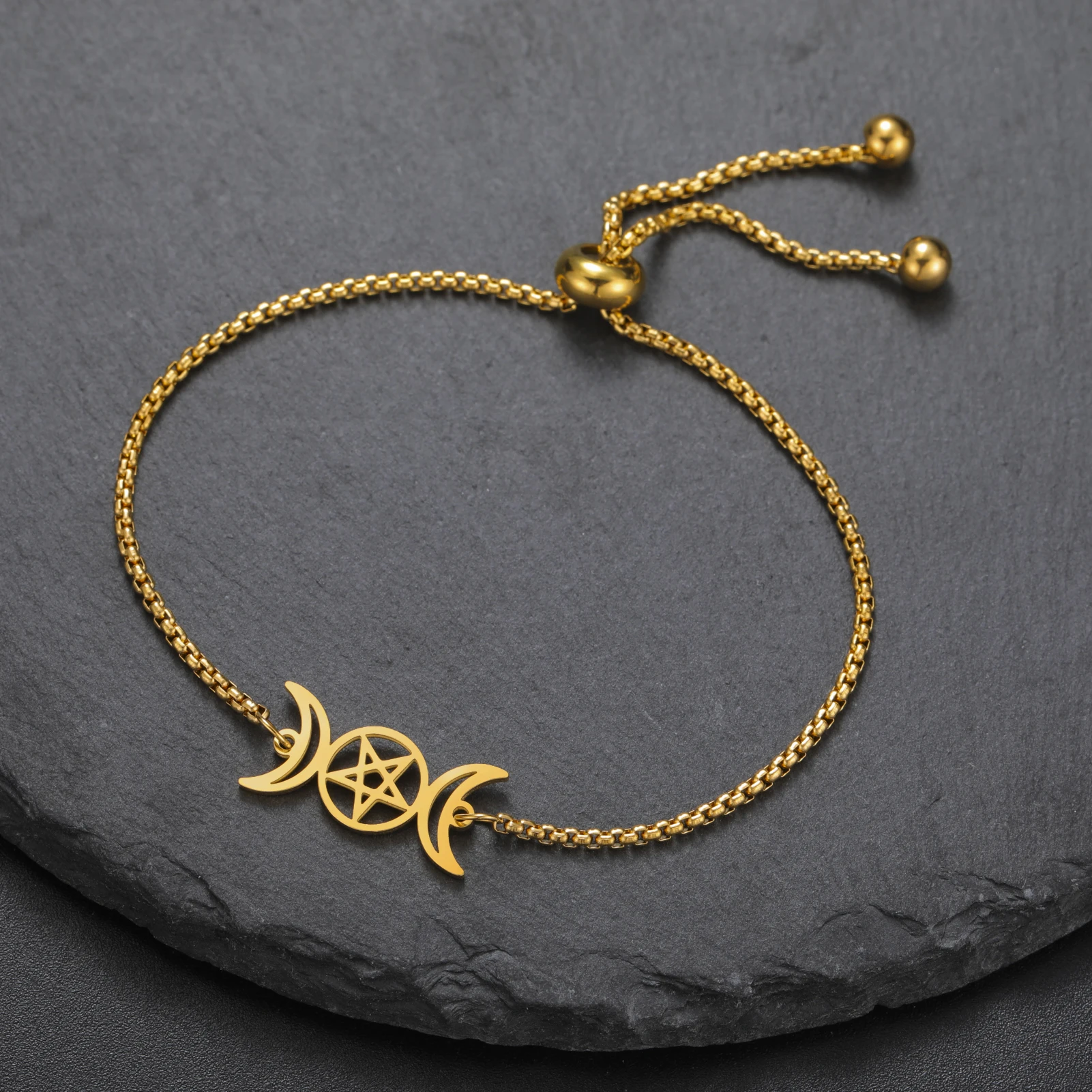 COOLTIME Dreifachmondgöttin-Armband für Damen und Herren, Edelstahl, Pentagramm, magisches Wicca-Amulett, Armband, Schmuck, Geburtstagsgeschenk – Detail 15