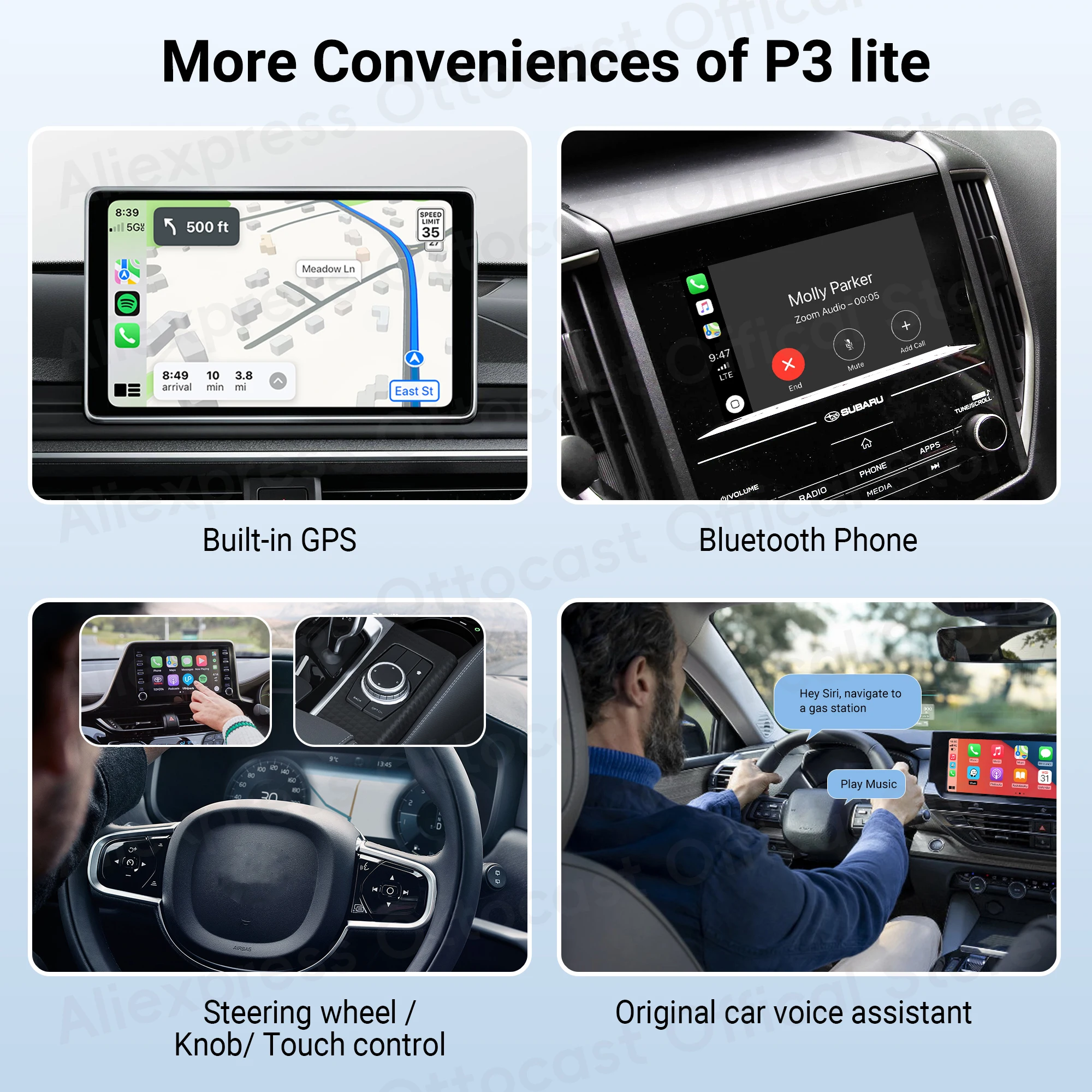 OTTOCAST Android AI Box QCM6125 OttoAiBox P3 Lite Wireless CarPlay for Netflix for Youtuber Built in GPS Car Accessories 4+64G