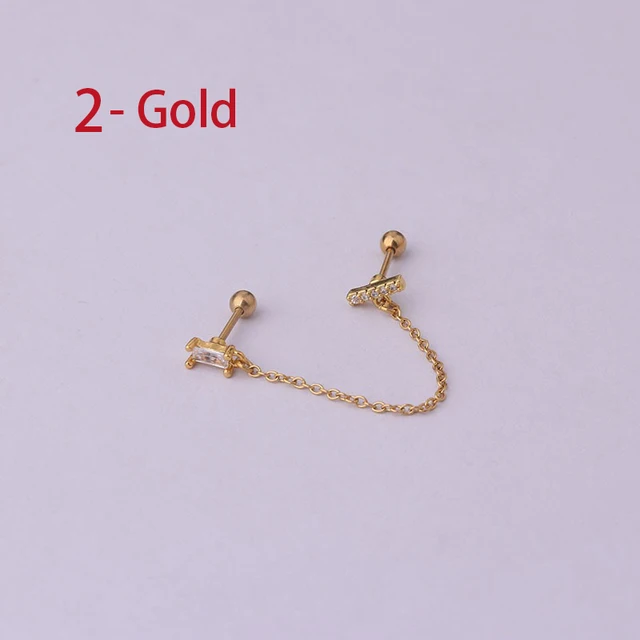 Boucles d'oreilles tendance en acier inoxydable pour femmes, 1 pièce, chaîne à Double perçage, fleur coréenne, Zircon, clous de perçage, bijoux à la mode