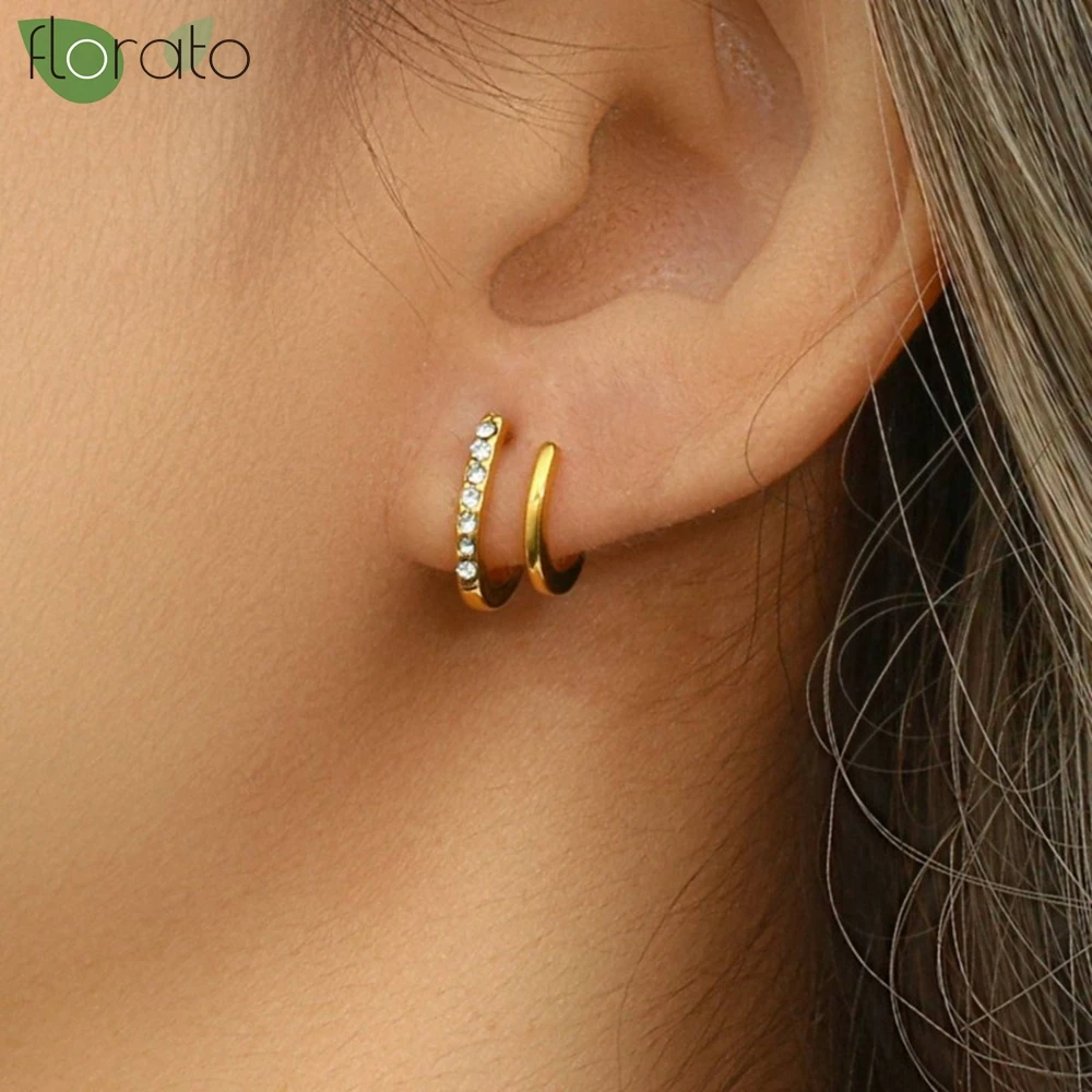

925 Sterling Silver Needle Minimalist Double Line Gold Earrings for Women Premium Exquisite Stud Earrings Party Trend Jewelry