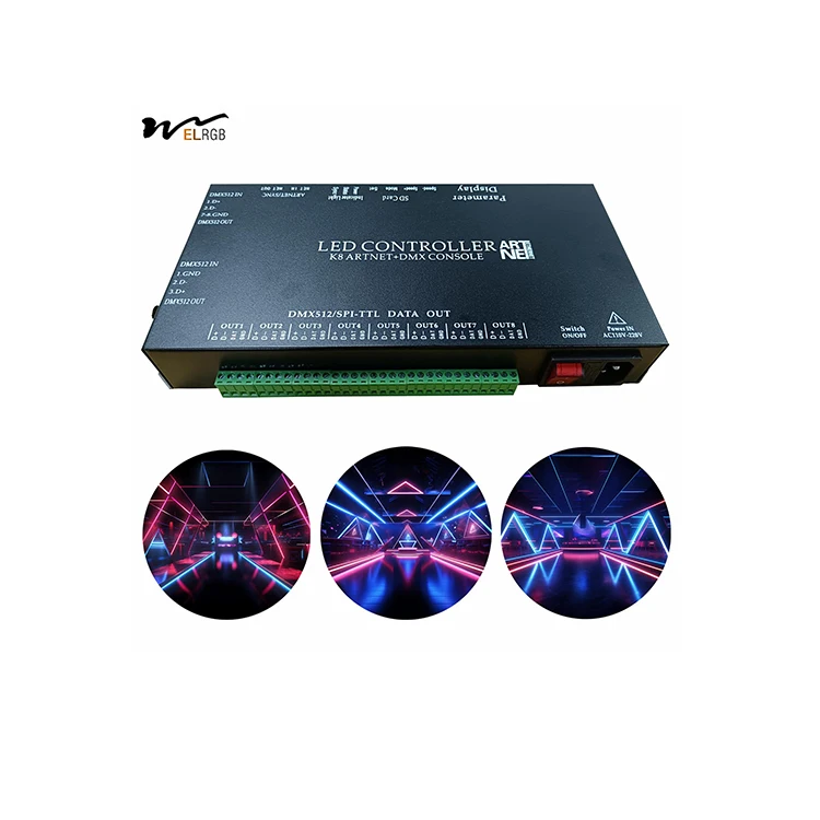 

LED Controller K8-ARTNET AC110V-220V Addressable 8192 Pixels SD Card Full Color LED Controller
