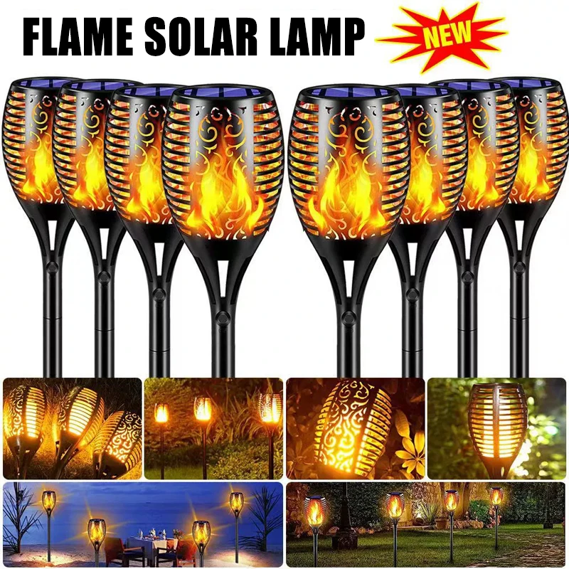 Solar Powered Flame Light Outdoor Torch, Courtyard Light LED Floor Mounted Lawn Light Garden Light Decorative Landscape Light