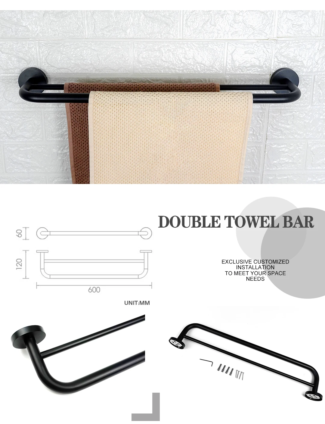 Description Picture 4 of itemBlack Stainless Steel Bath Hardware Towel Ring Rail Rack Tissue Paper Holder Toilet Brush Holder Soap Dish Bathroom Accessories