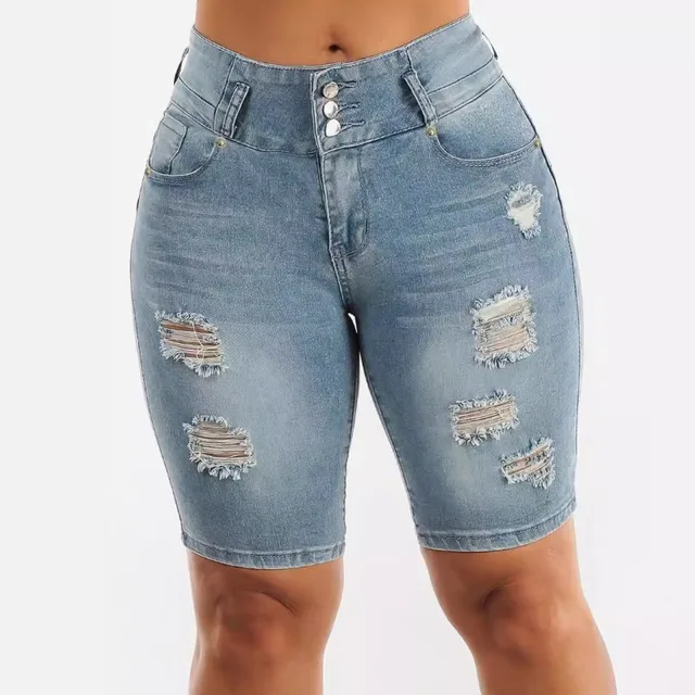 Fashion Solid Slim Butt Lifting Pants Women Elasticity Denim Shorts Casual Slimming Ripped Jeans Temperament Women's Short 1