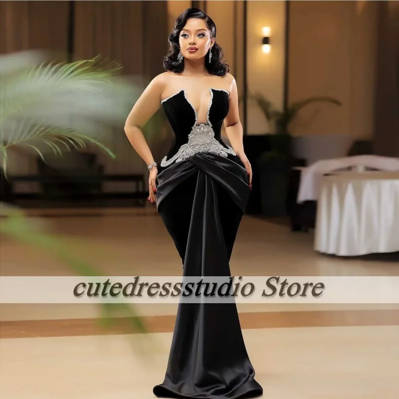 Black Mermaid Dress | Sleeveless High-Waist Evening Dress with Jewel Embellishments