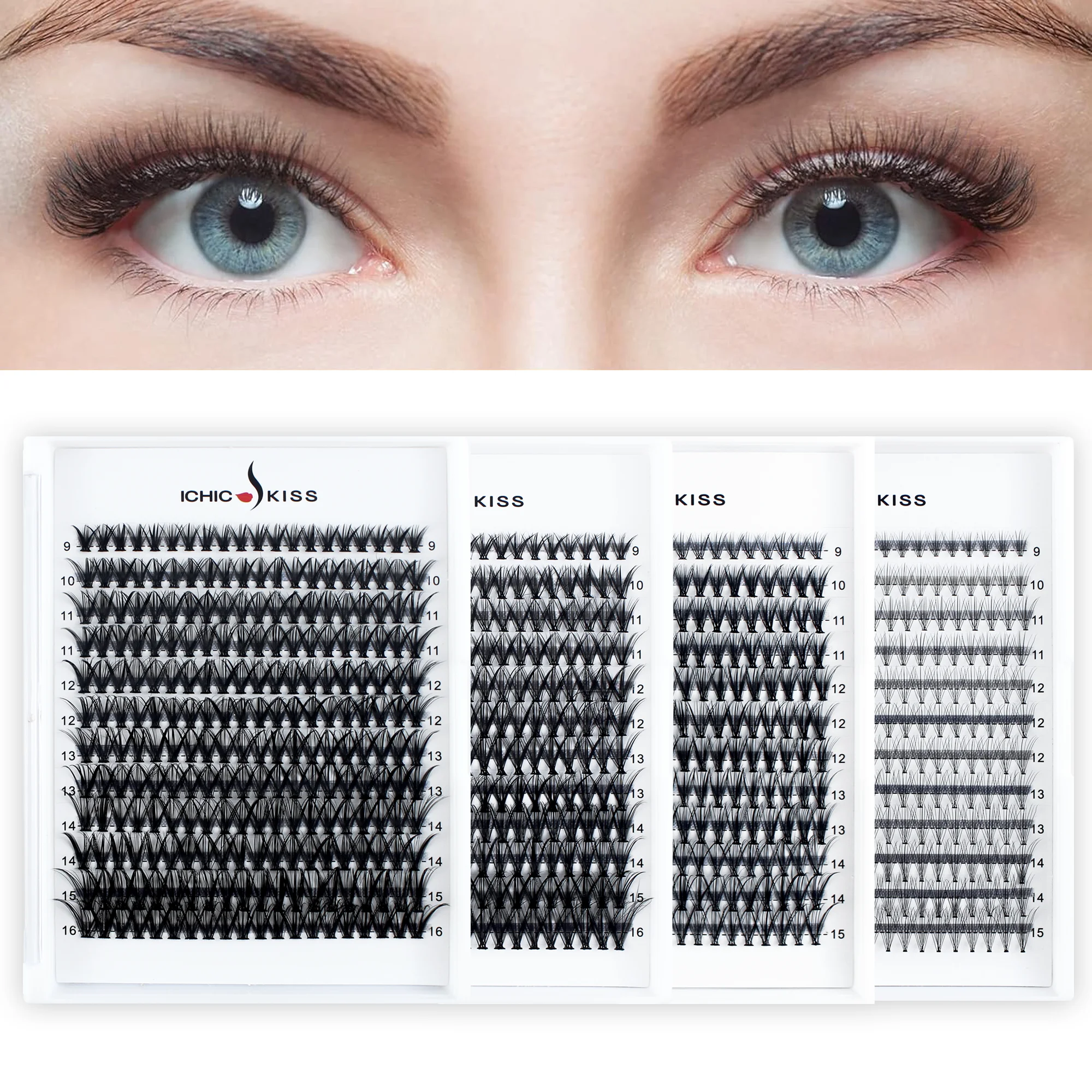 

240pcs 10D 20D 30D 40D Cluster Eyelashes, Diy Eyelash Extensions D Curl Long False Eyelash Tray, Made Of Faux Mink, 9-16mm