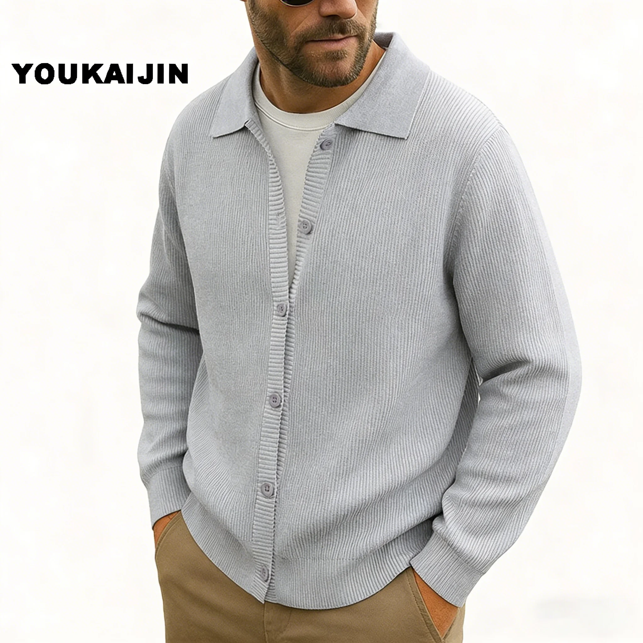 Men's Harajuku Patchwork Slim Fit Knitted Cardigan Sweater - Fashionable Autumn Streetwear Outerwear Coat