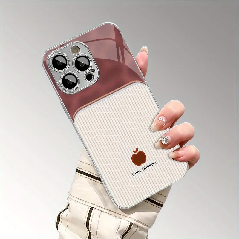 Elegant Striped Tempered Glass Electroplated Phone Case