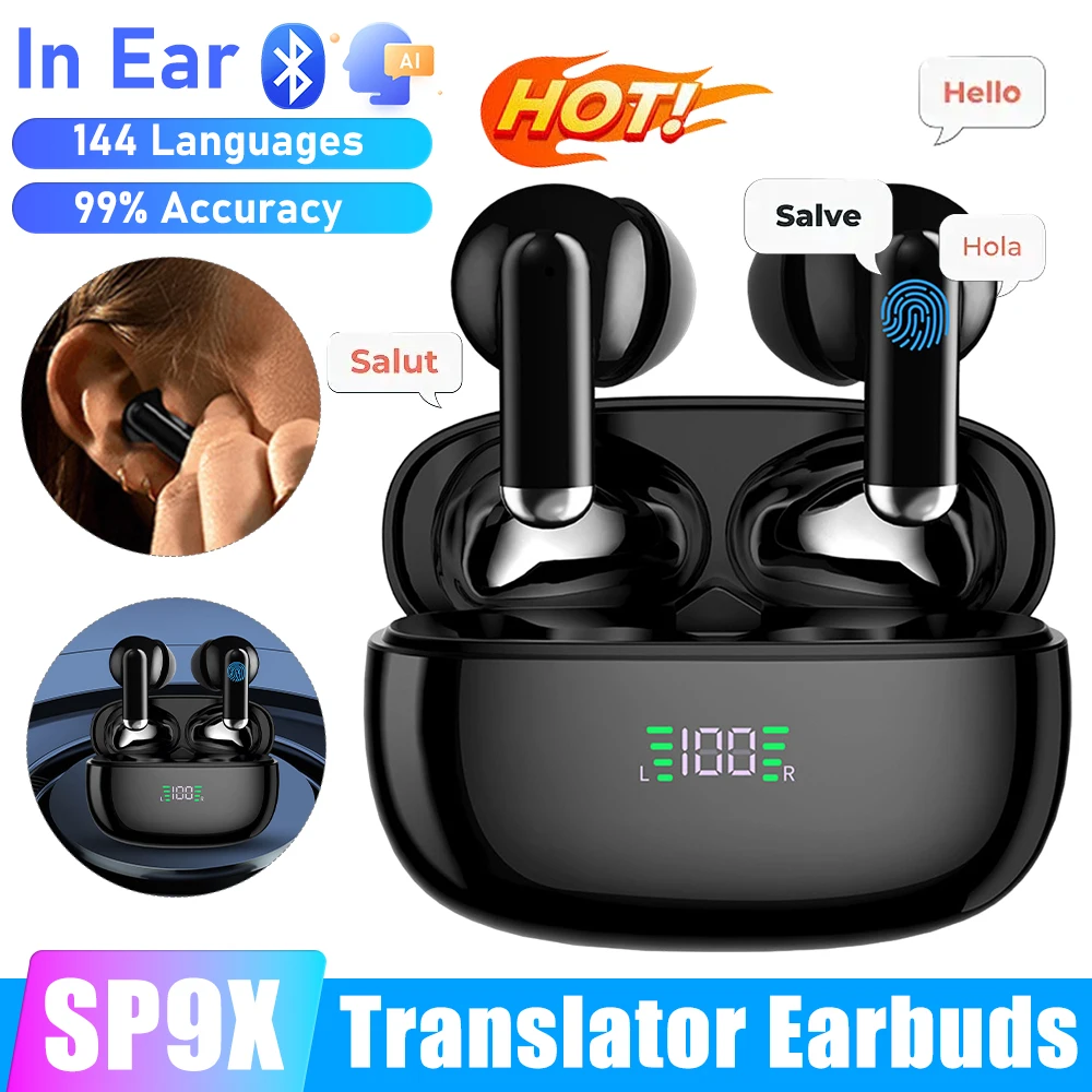 SP9X Intelligent Translator Earbuds Noise Cancelling Bluetooth 5.4 Headset Instant Translator TWS Language Translation Earphones