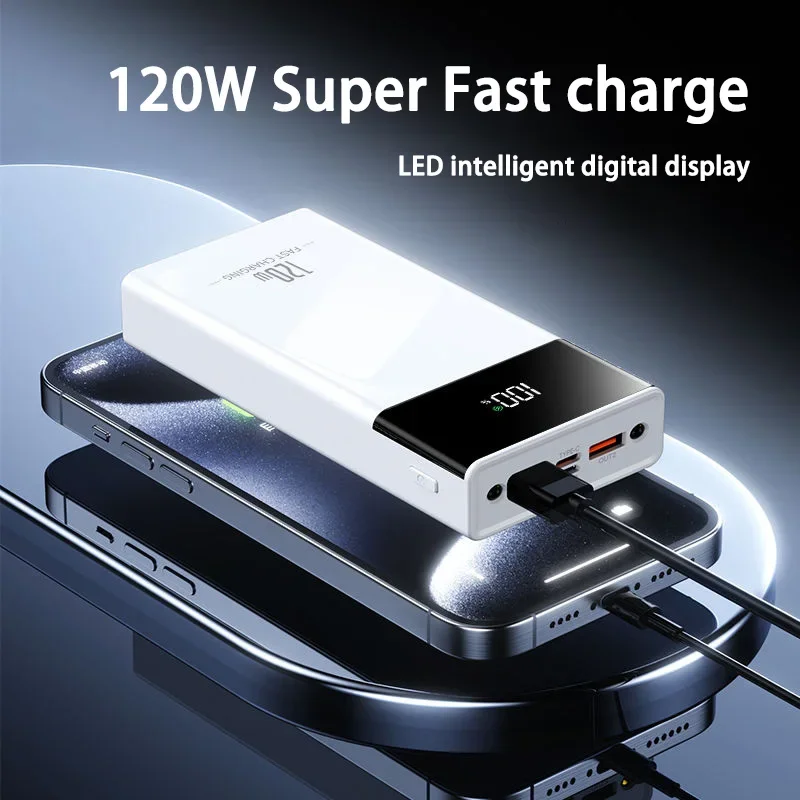 200000mAh 120W Super Fast Charging Power Bank Large Capacity PD 20W Digital Display Mobile Power Bank For iPhone Samsung Huawei 5