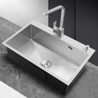 Kitchen Sink ตะกั่ว-ฟรี Austenitic ทำด้วยมือแปรง304สแตนเลส3มม.ความหนาอ่างล้างจานชามเดี่ยว 2