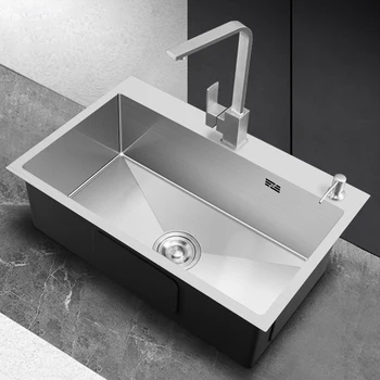 Kitchen Sink ตะกั่ว-ฟรี Austenitic ทำด้วยมือแปรง304สแตนเลส3มม.ความหนาอ่างล้างจานชามเดี่ยว 2