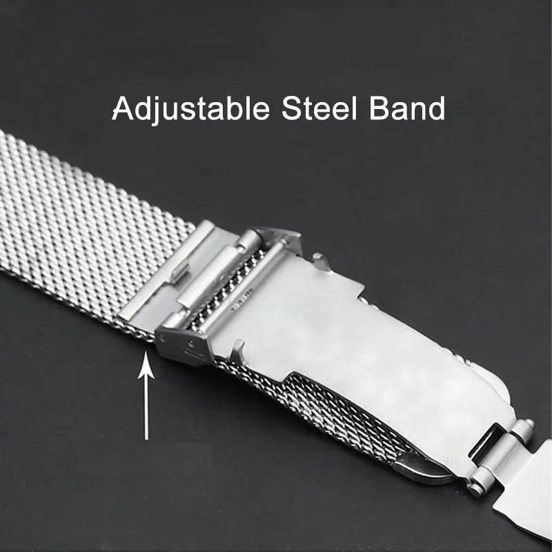 Elegant Milanese Loop Stainless Steel Watch Band with Double Press Folding Buckle