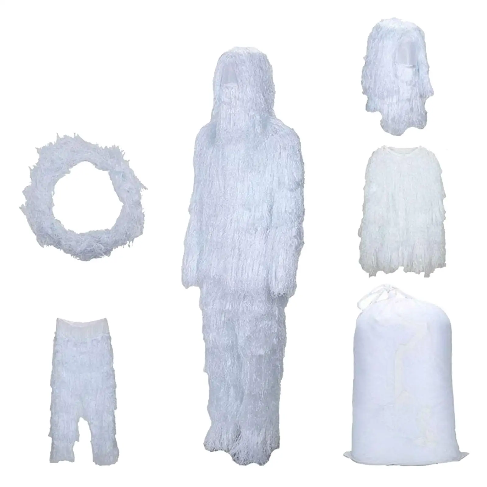 White Ghillie Suit Outfits Gear Uniform Set for Game Halloween Snowfield