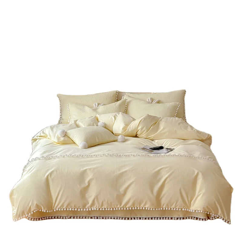 

2024 New All Cotton Four Piece Set Simple And Cute Bedding Set Solid Color Four Piece Set