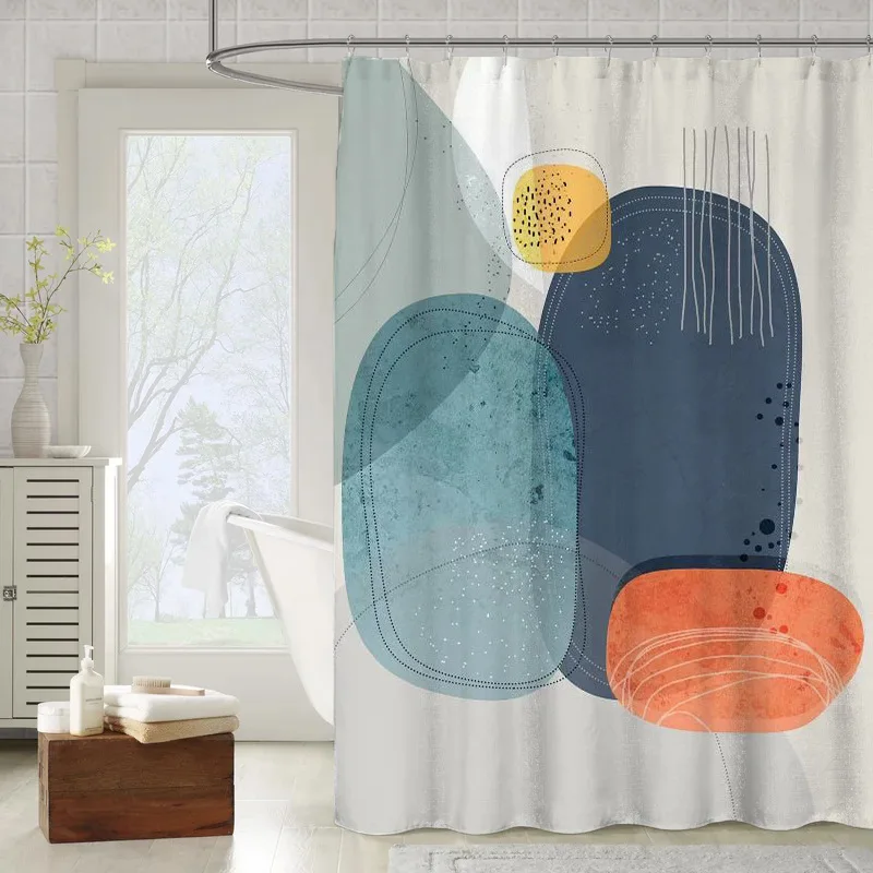 

Японская средиземноморская абстрактная печатная занавеска для душа, фотоотделка, разделение сухой влажности, подвесная занавеска с крючком