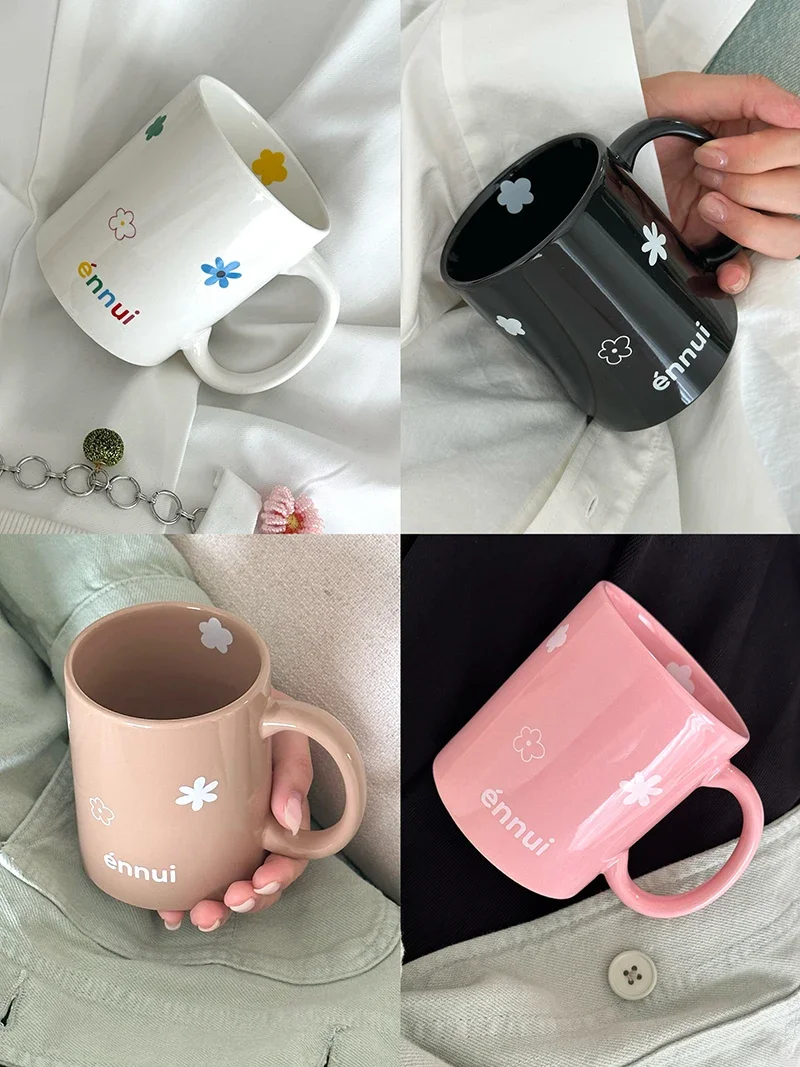 

Original Ceramic Solid Color Flower Printing Milk Cup Coffee Niche Cute Mug Ceramic Mug