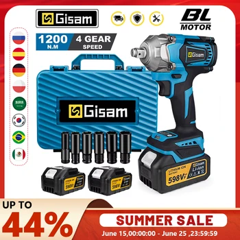 Gisam 1200N.M Torque Brushless Electric Impact Wrench 1/2 inch Cordless Wrench Screwdriver Power Tool For Makita 18V Battery Pin