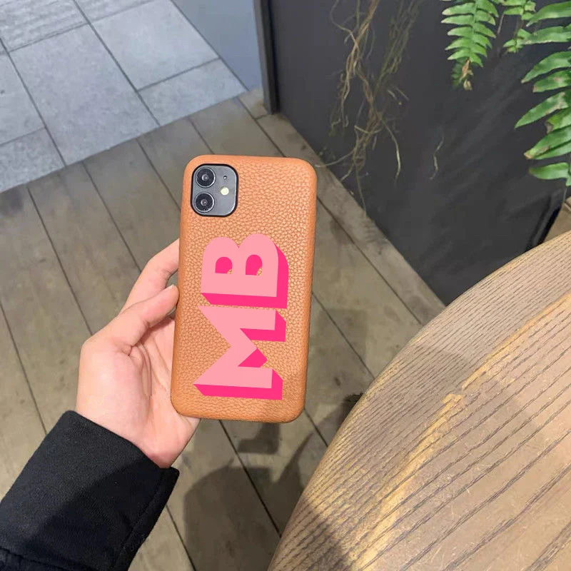 thumbnail image 1 of Personalized iPhone Case Monogram Initial Letter Leather Case For iPhone 15 14 13 12 11 Pro Max XS XR 7 8Plus Luxury Phone Cover, 1 of 5