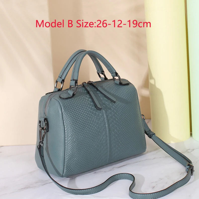 2021 Blue Designer Crocodile Pattern Cow Leather Women's Handbag Elegant All-match Female Shoulder Bag with Wide Strap Tote