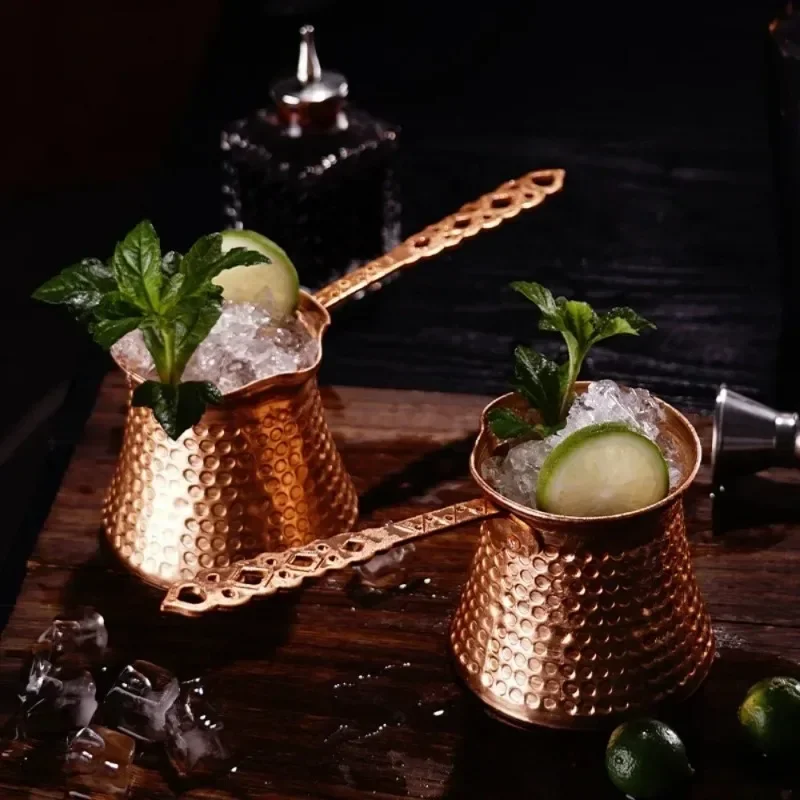 Turkish Coffee Pot Hand Hammered Copper Drip Coffee Maker Cezve Ibrik Milk Thermos Cup Mocha Pot Brass Handle Coffee Accessories