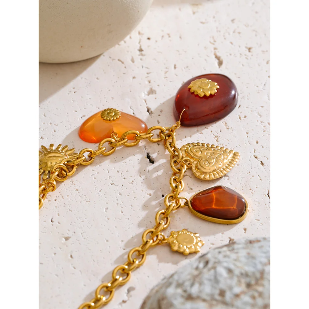 Yhpup Necklace Heart Sun Drop Summer Charm Collar