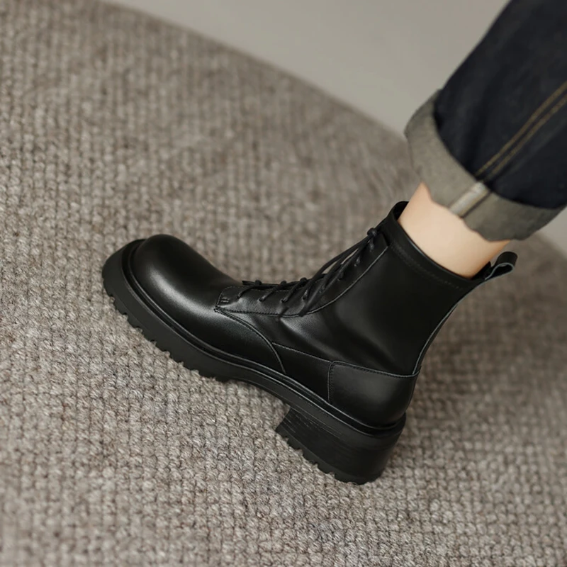 

NEW Fall Shoes Women Stretch Fabric Split Leather Boots Round Toe Chunky Heel Boots for Women Platform Boots Women Modern Boots