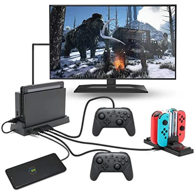 Hub Dock for Nintendo Switch Dock, Switch USB Hub for Nintendo with 4 Output Ports Wired Pro Controllers, Keyboard