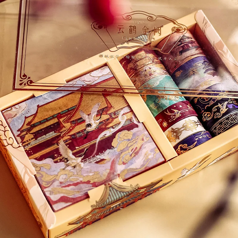 And Paper Tape Stickers Suit Hand-painted Retro National Tide Crane Palace Material Palace Scrapbooking Decoration