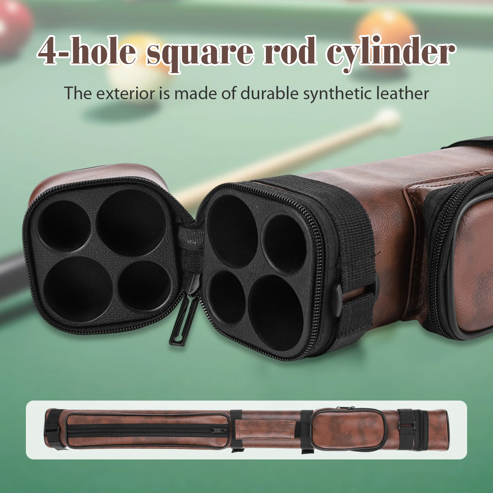 Square Four-Hole Pool Cue Case Leather Billiard Pool Cue Case Pool Stick Case Billiard Stick Carrying Case Billiards Accessories