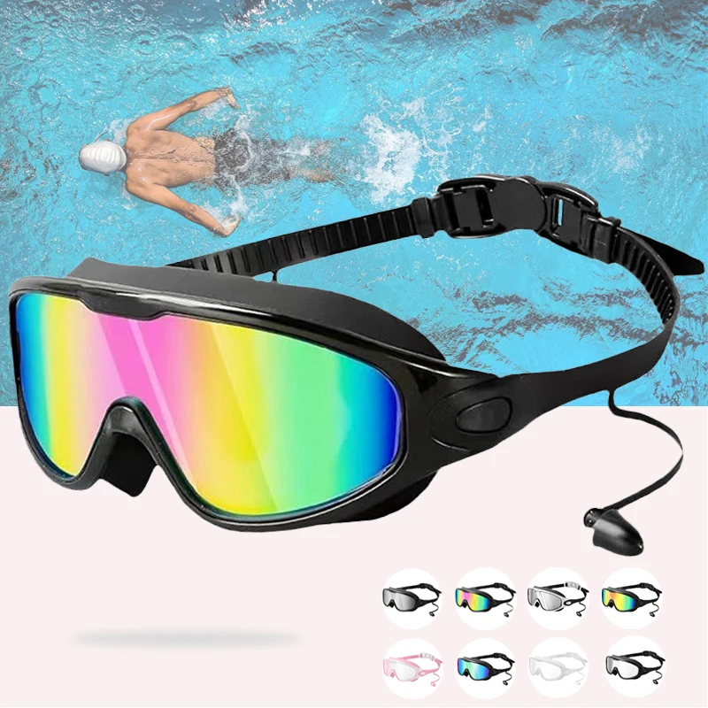 Lunettes de natation colorées électroplacées anti-buée grandes montures UV400 - Style et performance