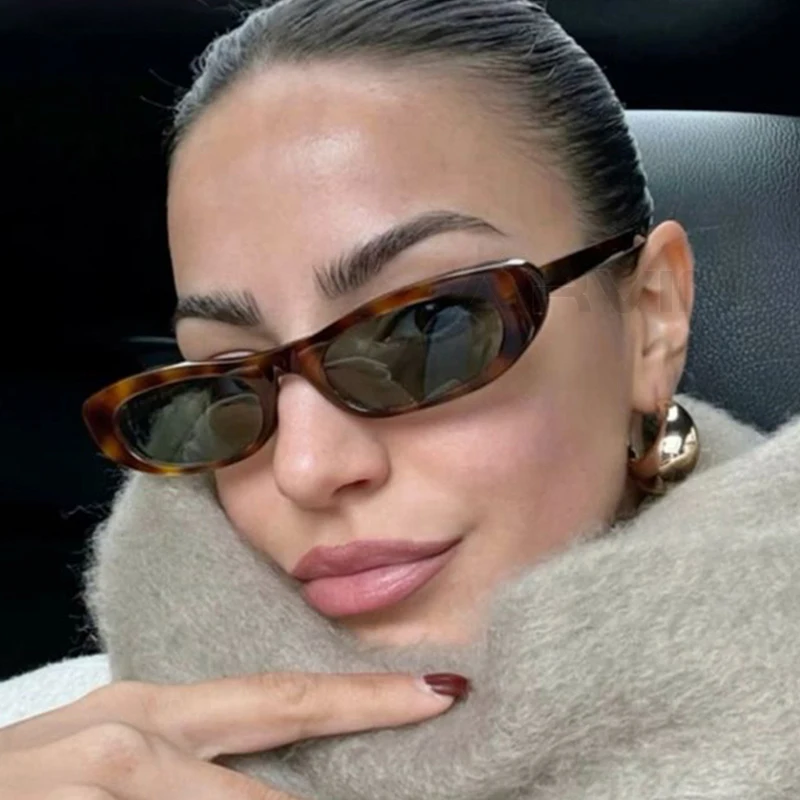 트렌디한 2024 고양이 눈 블랙 선글라스, 좁은 프레임 직사각형 쉐이드, 작은 안경, 남성 UV400 