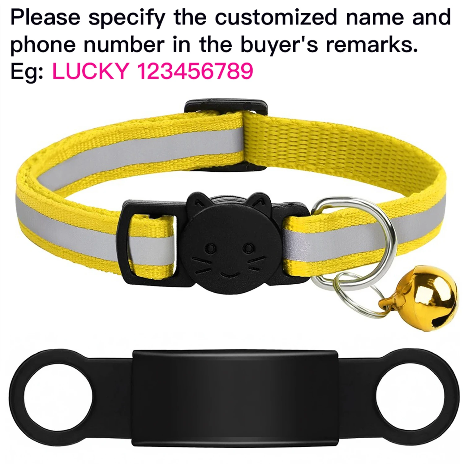 Personalized Reflective Pet Collar with Engraved ID Nameplate and Bell