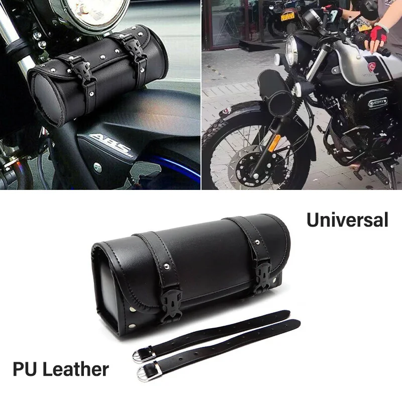 Motorcycle Saddlebags PU Leather Front Fork Tail Tool Bag Luggage For Chopper Bobber Cruiser Sportster XL 883 1200