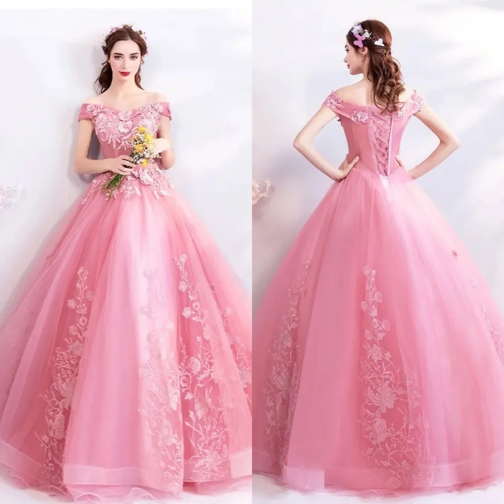 

Yipeisha Prom Dress Exquisite Off-the-shoulder Ball Gown Floor Length Dresses Lace Tulle Customized