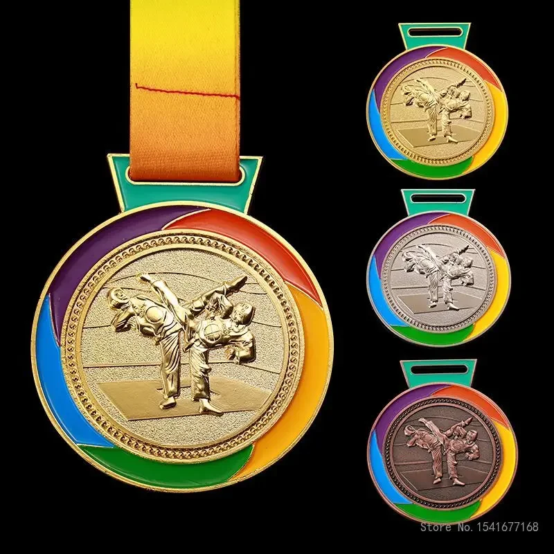 Customized Taekwondo Medal Tag, Gold Silver Bronze, Zinc Alloy, School Sports Competitions, Creative Awards Souvenir Decor, 2Pcs