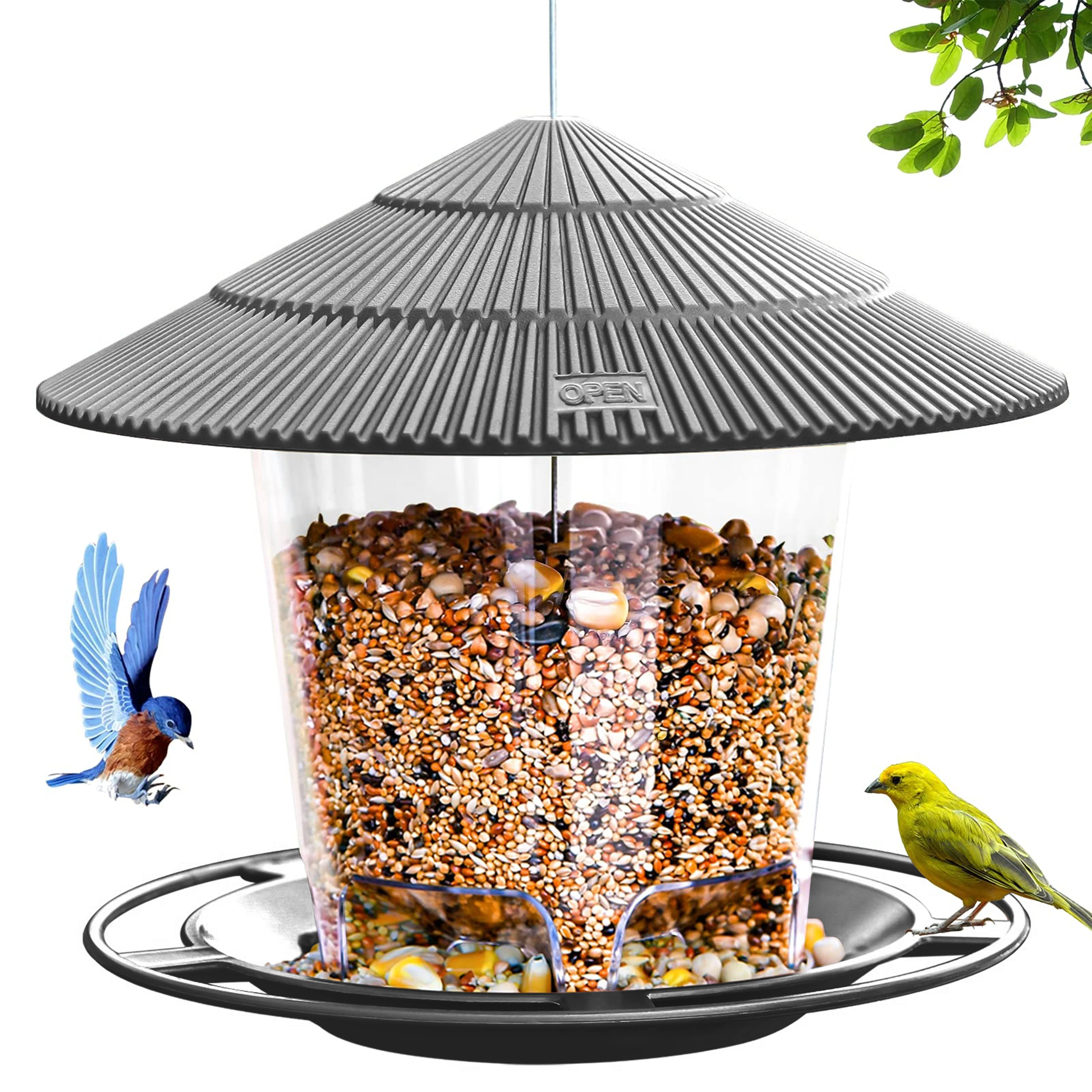 Hanging Bird Feeder with Roof Outdoor Feeding Tool Squirrel proof Wild Bird Seed Dispenser Holder Nut Container For Garden Yard bird feeder