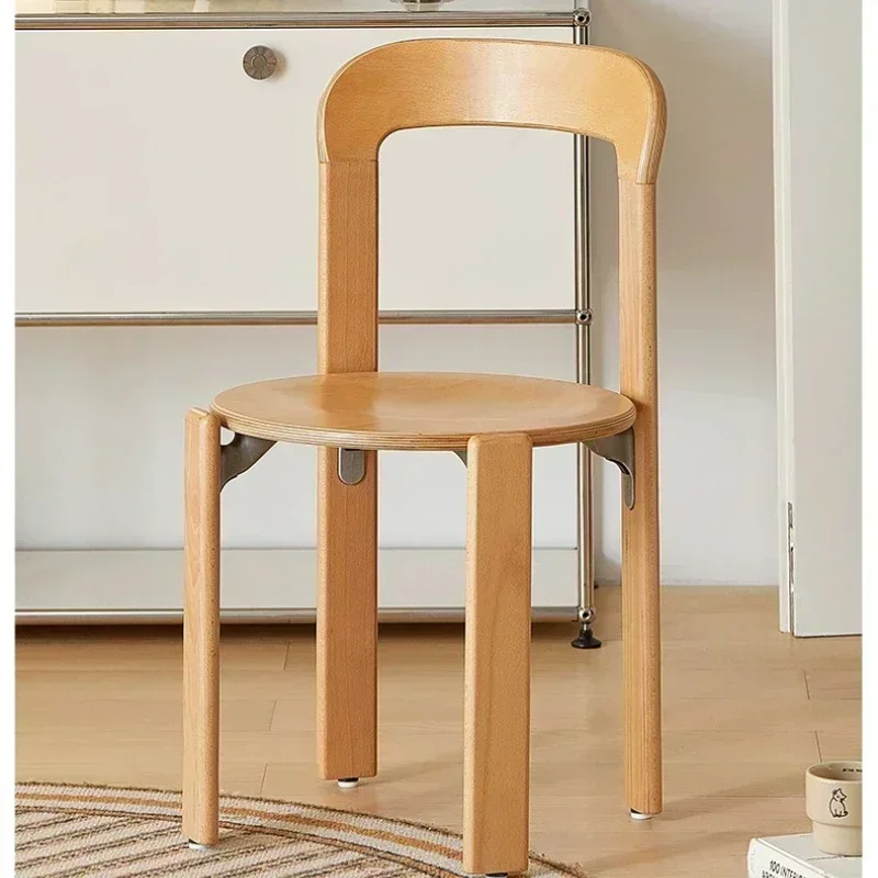 Nordic Rey Beech Solid Wood Plywood Dining Stackable Vintage Curved Backrest Swiss Chair Restaurant Chair