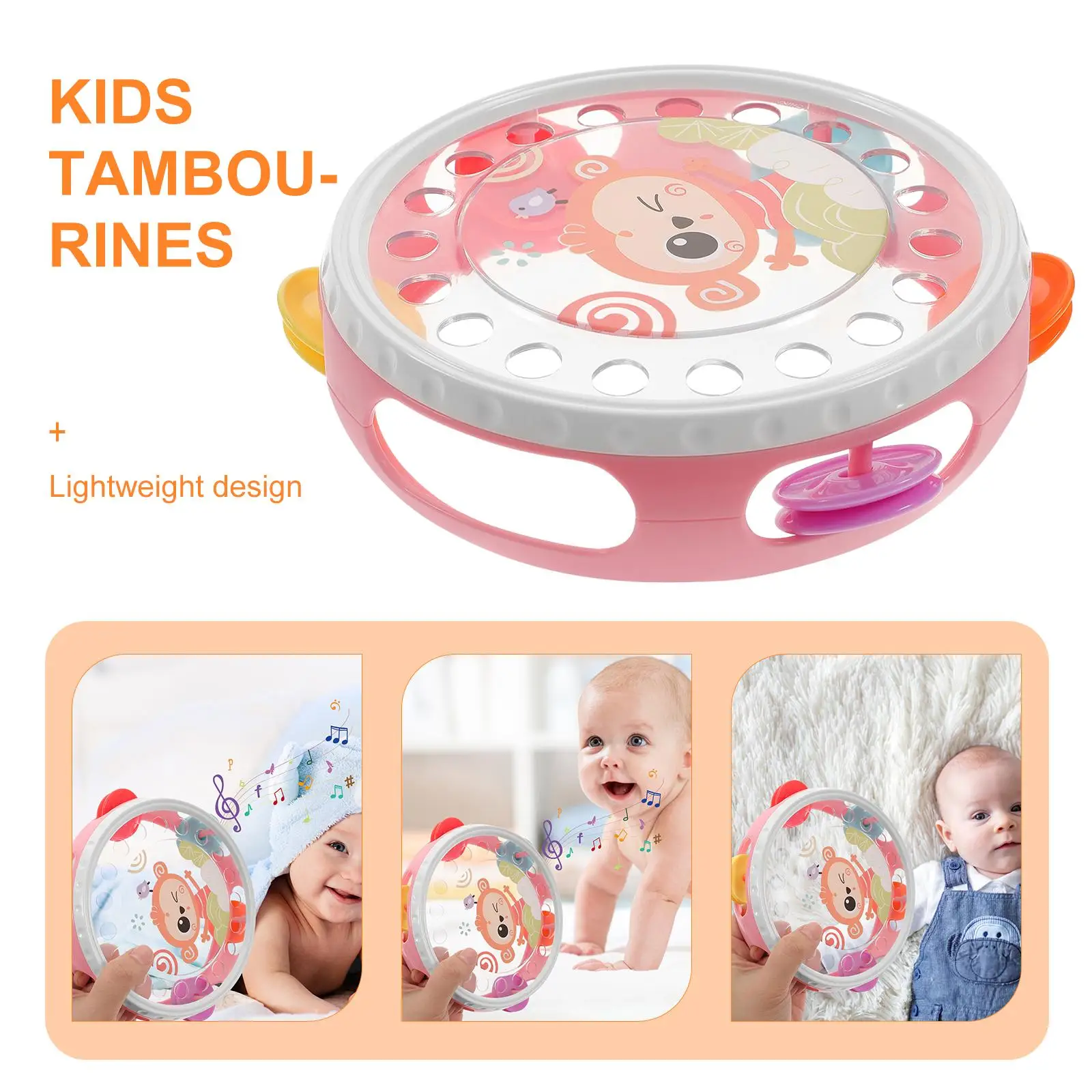 Tambourine for Kids Children Handheld Musical Instruments Light Party Adults Percussion Toys Delicate Hand Bells Cartoon Rhythm